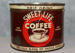 Wow Rare Vintage Sweet Life Coffee 1 Lb Keywind Tin Can Country Store Display