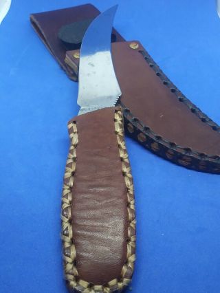 Vintage Western Usa Fixed Blade Knife Hunting Fishing Leather Sheath