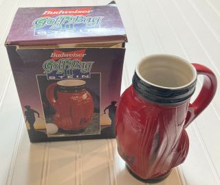 Budweiser Golf Bag Ii Beer Stein Red Handcrafted Vintage 1997 W/ Box