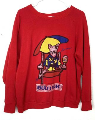 Vintage Spuds Mackenzie 1986 Anheuser Bud Light Large Red Sweatshirt