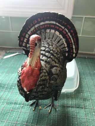 Large Vintage Paper Mache Thanksgiving Turkey Candy Container,  Germany 8 Inches
