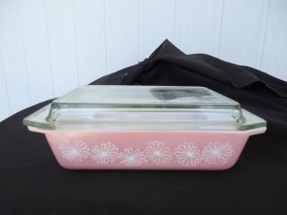 Vintage Retro Pyrex Pink Casserole Baking Dish And Lid White Daisy 40a