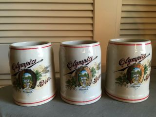 3 Olympia Tumwater Beer 1/2 Litter 1904 Mugs Ms8