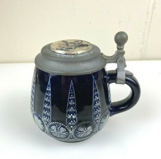 Vintage German Wick - Werke Cobalt Blue Stoneware Beer Stein Mug