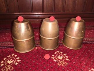 Vintage Magic Trick - Large Brass Cups And Balls - A Old Set In Good Order