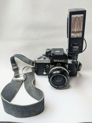 Vtg Nikon Camera 35mm Film Nikkor Nc Auto 1:2.  8 F24mm Lens Flash Leather Japan
