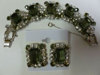 Gorgeous Vintage Juliana Smoke & Clear Rhinestone Bracelet And Clip On Earrings
