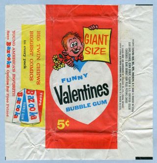 Vintage - 1961 - Topps - Giant Size Funny Valentines 5¢ Wax Wrapper - Red Hair