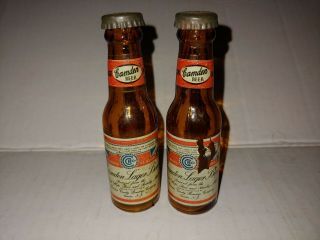 Vintage Camden Lager Beer Miniature Bottles Salt And Pepper Set
