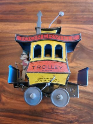 1920s Toonerville Trolley Tin Wind Up Toy - It Runs