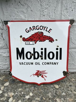 Old Vintage Mobil Gargoyle Pegasus Porcelain Sign Gas Oil Auto Motor Pump Plate