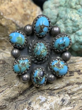 Vintage Navajo “annie Willie” Sterling Silver & Spiderweb Turquoise Cluster Ring