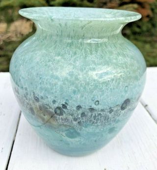 Vintage Studio Art Hand Blown Green Splattered Glass Vase signed numbered dated 2
