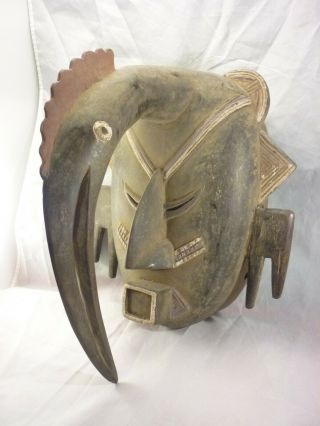 Vintage African Hand Carved Wood Mask Face 112 " Long Bird?