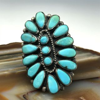 Vtg Native American Zuni Sterling Silver Turquoise Petit Point Ring Sz 11 Ana