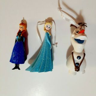 Disney Frozen Christmas Ornaments Elsa Anna & Olaf Set Of 3 Glitter