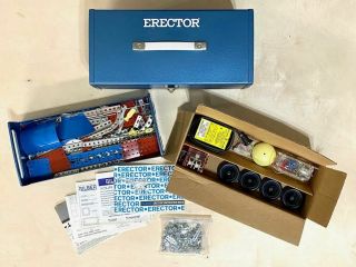 Rare Nos Vintage Gilbert Erector Set Blue Metal Tool Box & Manuals