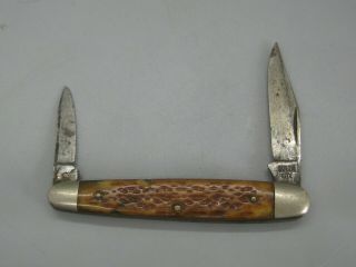Vtg 1922 - 1942 Queen City 2 Blade Folding Pocket Knife W/bone Handle Usa