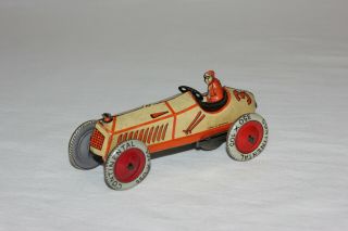 Scarce German Tin Litho Friction Racer Toy Race Car W/ Driver 32 Ex Must L@@k