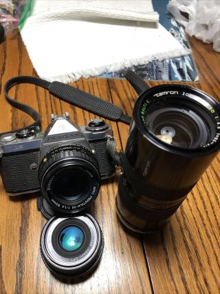 Vintage Pentax Me Camera With Asahi Opt.  Smc Pentax - M 1:1.  4 50mm - 210mm - 28mm Lens