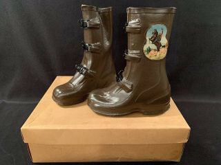 Vintage 1950s Gene Autry Kids Boys Cowboy Rubber Buckle Boots Servus Sz 6.  5