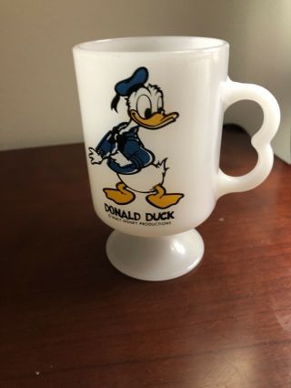 Vintage Disney Donald Duck Federal Milk Glass Footed Pedestal Mug Cup W/ Handle