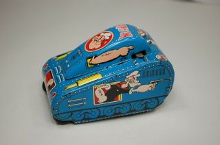 Vintage Popeye Tin Wind Up Roll Over Tank By Line Mar