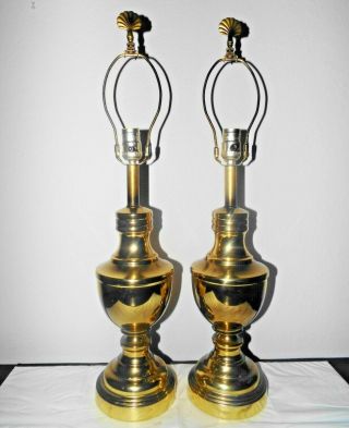 Lamps A Pair Vintage 27 " H 3 - Way Fancy Ornate Brass Metal Table Lamps