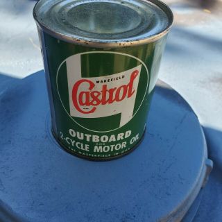 Vintage Castrol Wakefield Outboard 2 Cycle Motor Oil Half Pint Metal Can Full