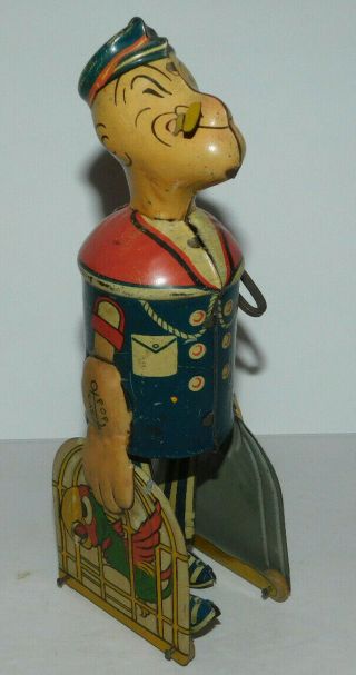 Very Neat Vintage Tin Wind Up Marx Walking Popeye With Parrot Cages