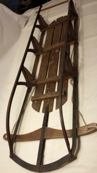 Old Royal Racer Wooden Sled W/ Metal Runners And Patina