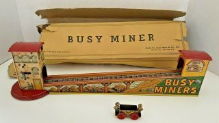Vintage Louis Marx Busy Miners Tin Wind Up Toy With Ore Car Box