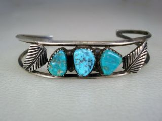 Vintage Navajo Sterling Silver & 3 Blue Green Turquoise Bracelet