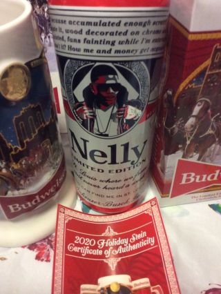 2020 Budweiser Holiday Stein Brewery Plus Nelly Can (empty) Limited Edition