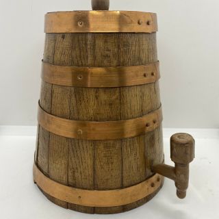 Vintage Wooden Keg Barrel Copper Band Braher Tap Decorative Bar Ware Man Cave