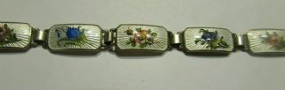 Vintage S.  E.  925 Sterling Silver Enamel Guilloche Floral Flower Link Bracelet