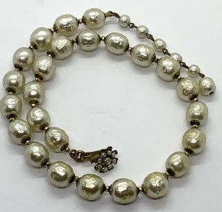 Vintage Signed Miriam Haskell Faux Pearl Single Strand Necklace