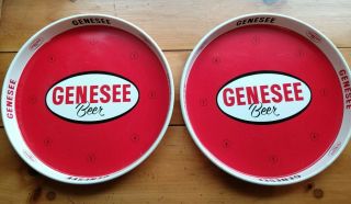 Set Of 2 Vintage Genesee 12 " Beer Serving Tray Printed Both Sides Rochester,  Ny