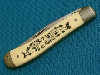 Vintage Schrade Usa Sc503 Bass Fishing Scrimshaw Trapper Knife Knives Pocket Old