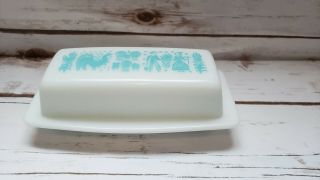 Vintage Pyrex Turquoise On White Amish Butterprint Butter Dish 27