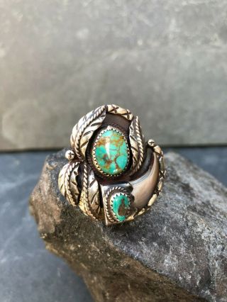 Large Vintage Navajo Zuni Southwest Ring Silver Turquoise Claw Southwest Chic