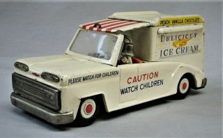Vintage Tin Friction Ice Cream Truck Toy