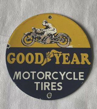 Vintage 1930’s Goodyear Motorcycle Tires Porcelain Sign Car Truck Oil Gas