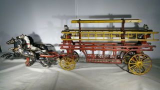 Early 1900s Jones & Bixler Kenton Cast Iron Horse Drawn Fire Ladder Wagon - 27 "
