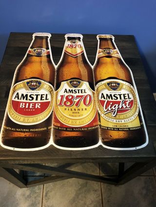 Amstel Light Beer Metal Beer Advertisement Sign Shape Of 3 Beer Bottles 23x18