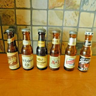 Vintage Set Of 6 Different Rare & Empty Miniature Beer Bottles / Intact Labels