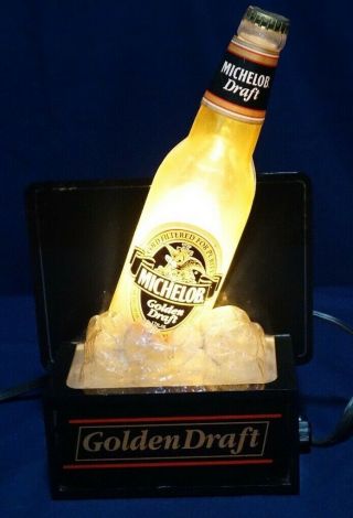Michelob Golden Draft Beer Bottle On Ice Desktop Lamp Lighted Sign H 11 " W 7 "