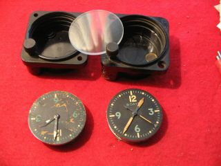 2 Vintage Military Aircraft Cockpit Clock 8 - Day 1 Waltham 1 Elgin Not Running