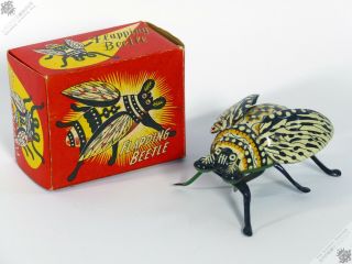 Yonezawa Masudaya Nomura Flapping Beetle Insect Wind - Up Clockwork Tin Toy Japan