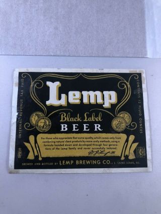 Scarce 1930s Lemp Lemp’s Black Label Beer Label Antique Irtp St Louis Missouri